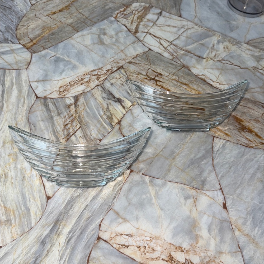 Clear Glass Serving Bowls Set of 2 Ribbed Oval‎ Dish Appetizer Dessert Dishes